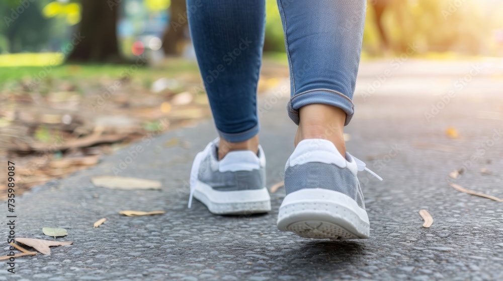 Close-up, Young woman walking and running outdoor Close-up, Young woman walking and running outdoor