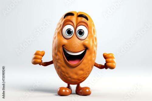 3D organic peanut funny cartoon character with eyes on neutral background Generative AI Illustration
