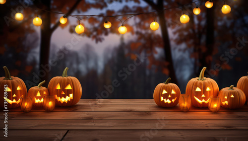 Haunted Halloween: A Scary Pumpkin's Evil Grin Illuminates the Dark Night of Autumn