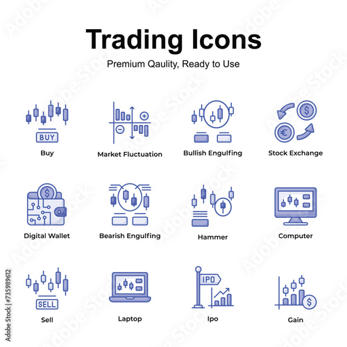 Premium quality pack of trading icons, ready to use and download