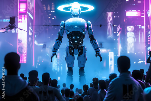 Cyber god in front of their adepts for artificial super intelligence encounter photo