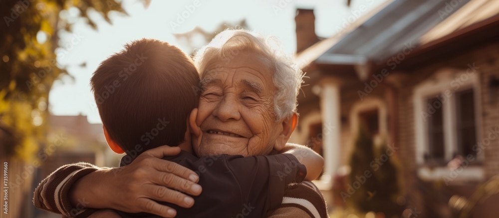Tender moment: affectionate older woman hugging her younger friend lovingly