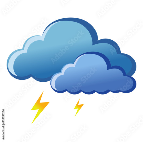 Vector weather app icon with dark thunder cloud with lightning. Interface elements in flat design