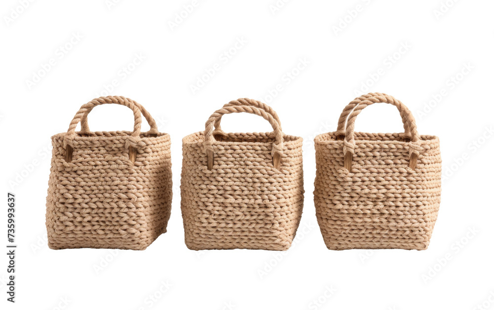 Chic Woven Storage Basket Collection with Leather Handles on white background