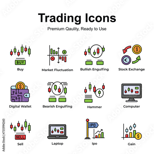 Premium quality pack of trading icons, ready to use and download
