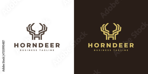 horn deer letter h logo design