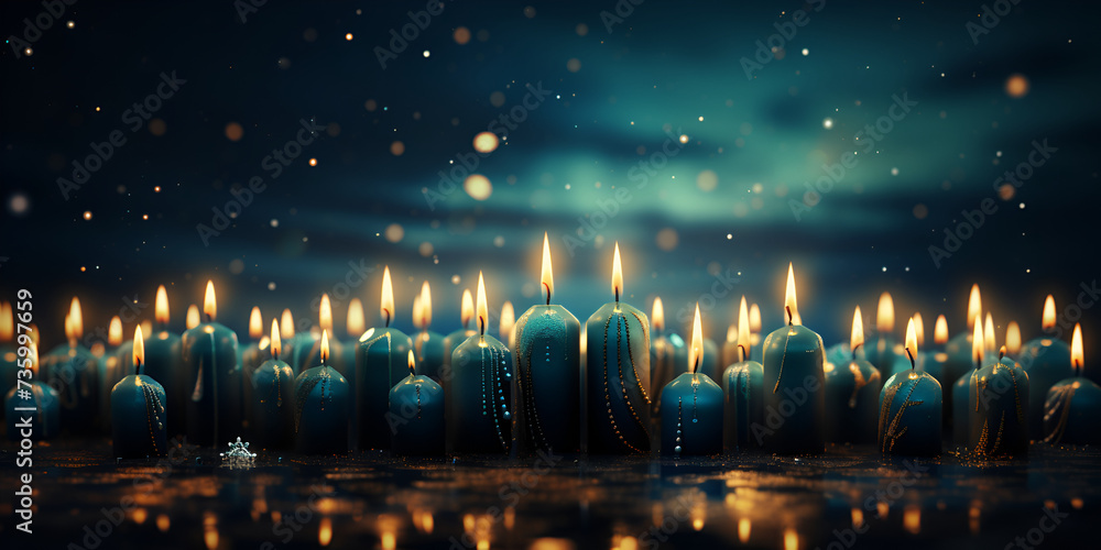 Hanukkah festive celebration concept, glow of the menorah with shining candles and star,