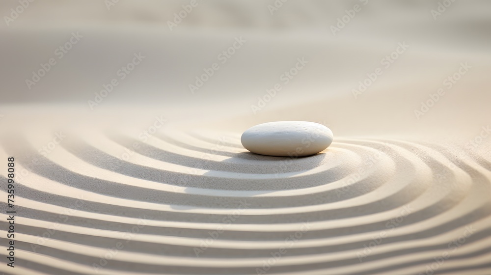 Zen stones with lines on the sand. Spa therapie and meditation concept - obrazy, fototapety, plakaty 