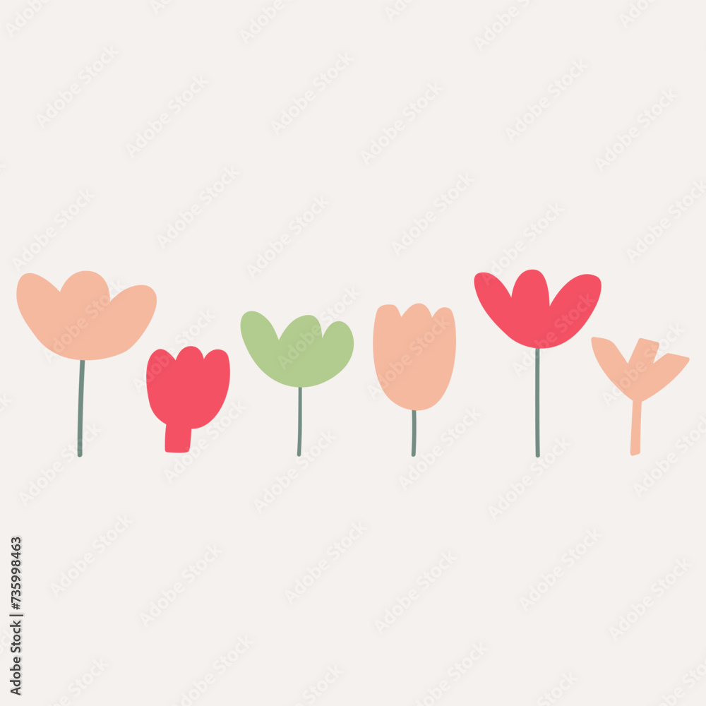 Spring flowers. Horizontal banner. Vector hand drawn illustration