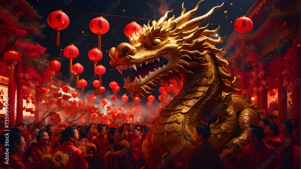 chinese dragon statue at night