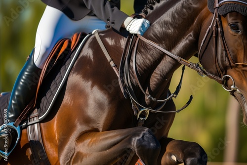 detail of riders hands holding reins during a jump