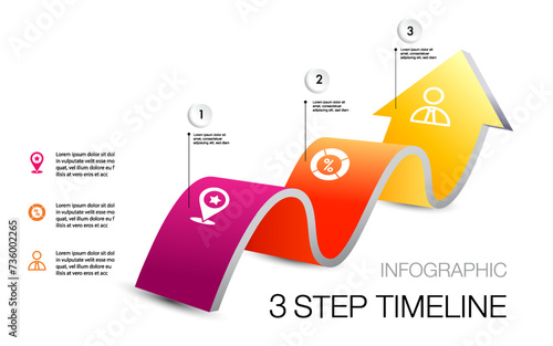 infographic template 3 step for business direction, marketing strategy, diagram, data, growth, arrow timeline, for presentation report and progress	