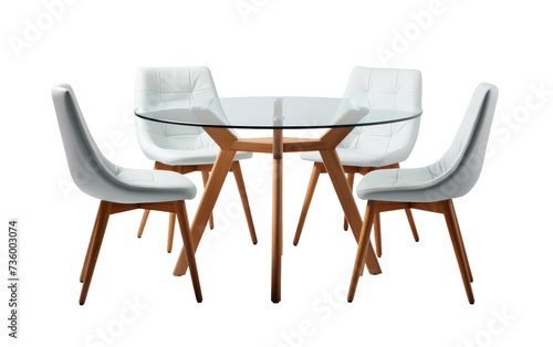 Stylish Round Dining Table with Modern Chairs on white background