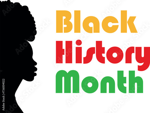 Black poster of the History Month with a girl on a white background. A festive banner with a girl and text on a white background. Vector illustration EPS 10
