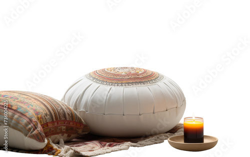 Serene Round Meditation Cushion with Mat on white background