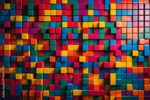 A multicolored background with squares of different colors, color field, chromatic, rich color palette, pixel perfect cube wall