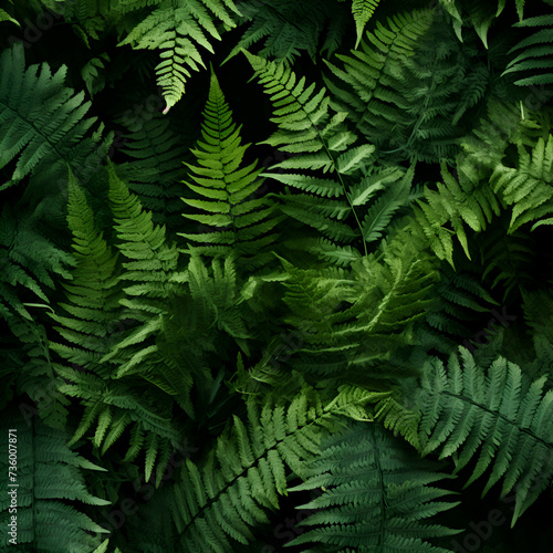 Green fern leaves background. Tropical jungle forest texture. Top view.