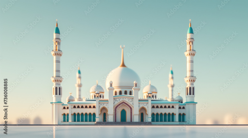 Ramadan kareem or eid mubarak,eid ul fitr or eid ul adha,  Islamic Background Banner of big white Mosque,copy space text background