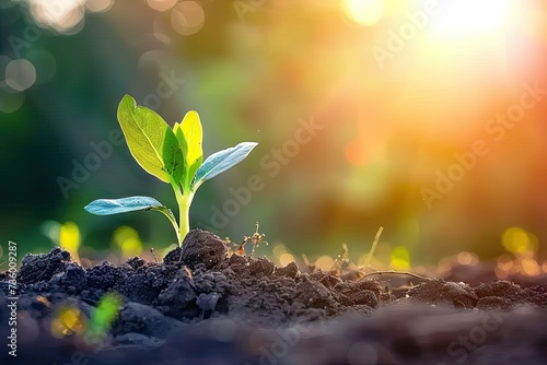 Nurturing embrace of earth young sapling symbolizes miraculous journey of growth and life in heart of nature small but resilient plant set against backdrop of fertile soil is vibrant and gardening photo