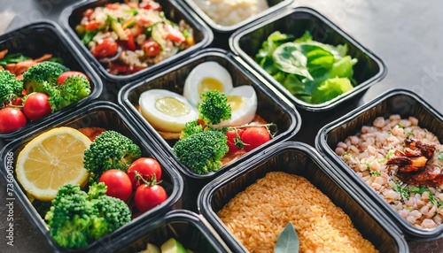 prepared food for healthy nutrition in lunch boxes catering service for balanced diet takeaway food delivery in restaurant containers with everyday meals