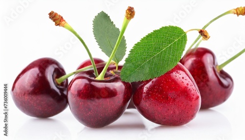 ripe red cherry with stalk isolated on white background