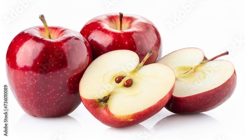apple isolated red apple on white background set of whole half slice red apples full depth of field