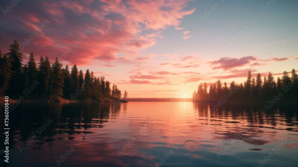 The Sun Is Setting Over a Lake With Tall Grass The Sun Is Setting Over a Lake With Tall Grass
