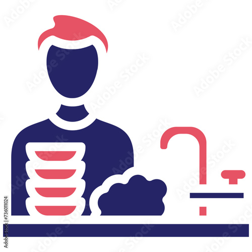 Man Washing Dishes vector icon illustration of Housekeeping iconset.