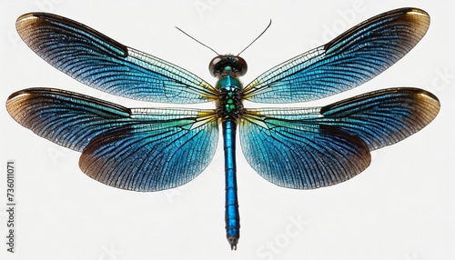 blue banded demoiselle isolated on white background closeup calopteryx splendens damselfly flying cut out photo