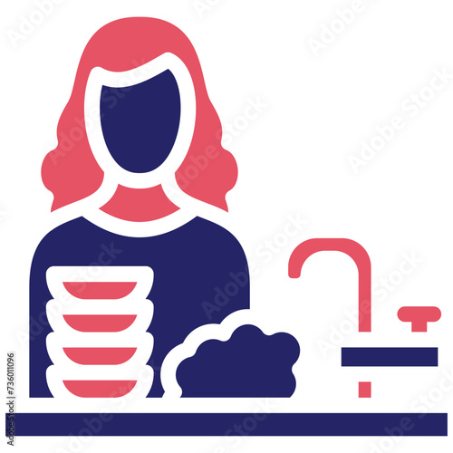 Woman Washing Dishes vector icon illustration of Housekeeping iconset.