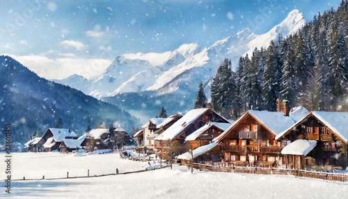 snowy village in watercolour style banner © Nathaniel