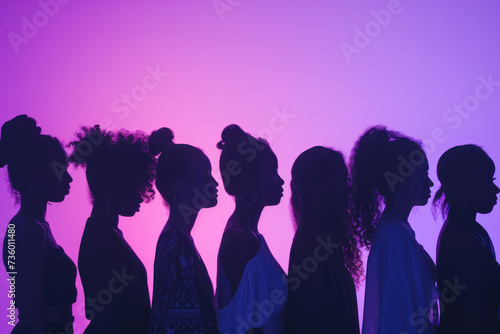 Spectral Unity: Diverse Group Against Violet Backdrop
