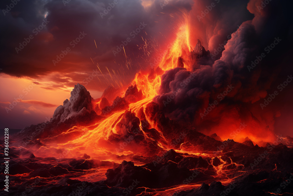 Dramatic volcanic lava eruption