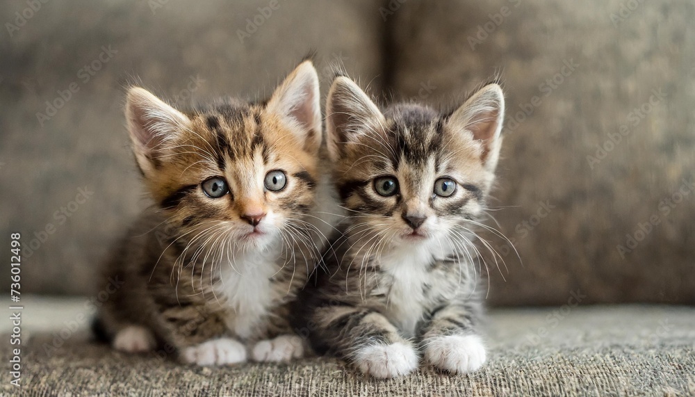 portrait of two little kittens at home on the couch