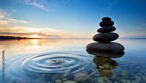 zen stones in water on widescreen