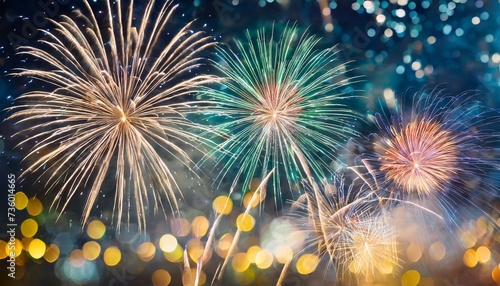 colorful fireworks on the dark sky background with bokeh