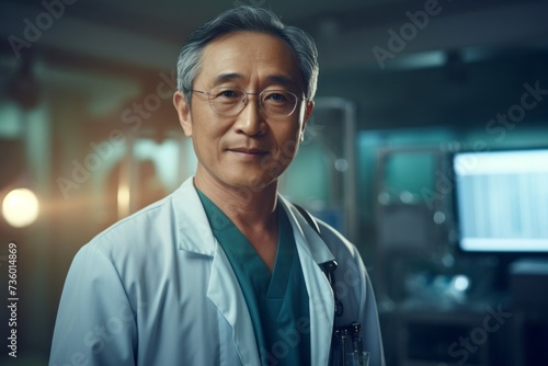 Portrait of an asian doctor medical worker in surgical clothing in an operating room, concept of surgery and professionalism in the medical field