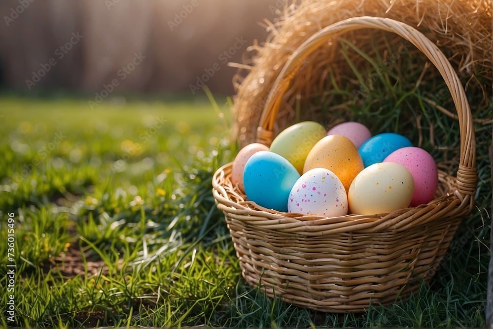 Easter eggs in a basket at the farm