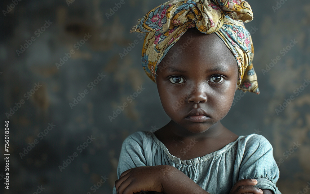 A portrait of a young girl confidently wearing a turban on her head, showcasing the beauty of multiracial individuals. A portrait of a young girl confidently wearing a turban on her head, showcasing the beauty of multiracial individuals.
