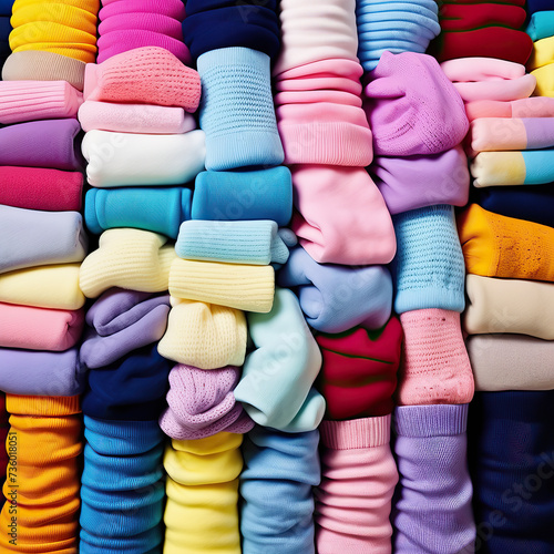 Folded colorful socks. Concept - lifestyle, order in the house, minimalism. Flatlay illustration