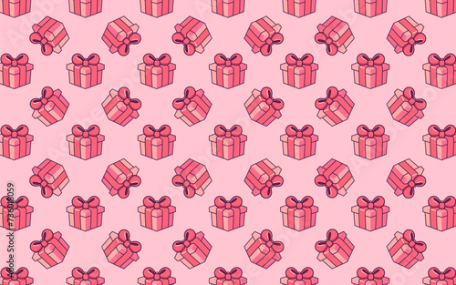 Seamless pattern of pink gifts, vector in cartoon style