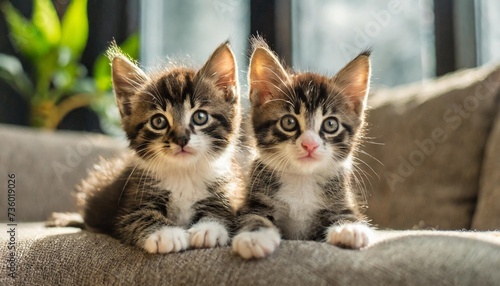 portrait of two little kittens at home on the couch © Nathaniel
