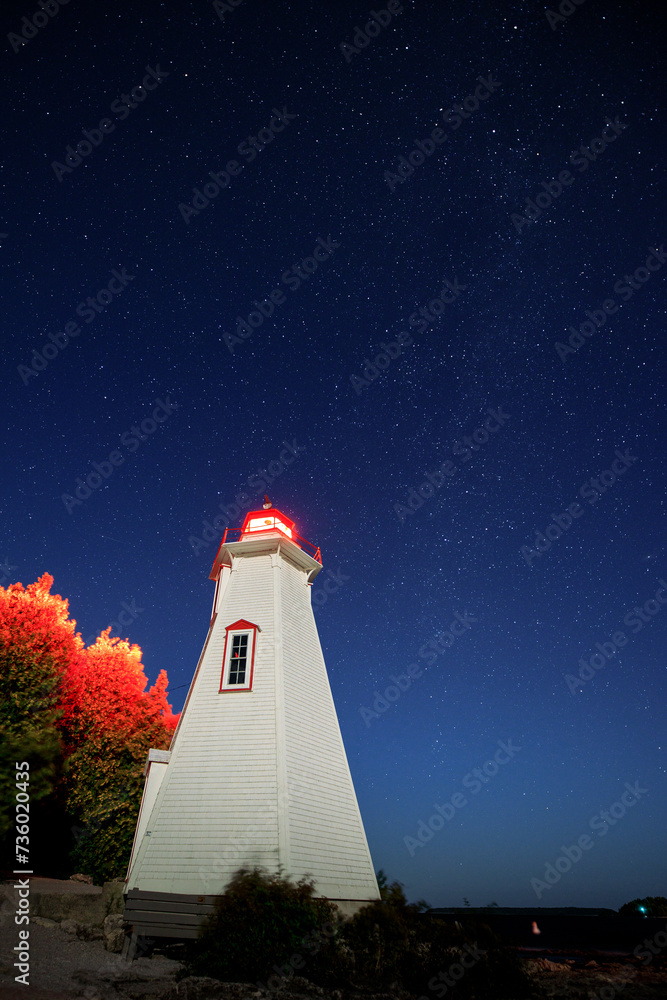 lighthouse in the night with a sky