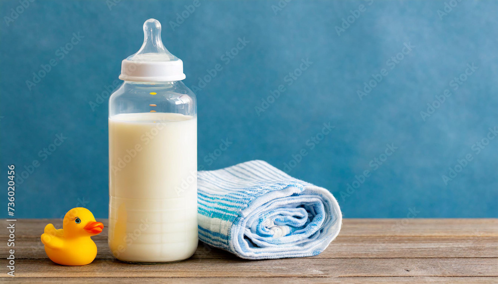 Baby bottle with milk and pacifier Baby bottle with milk and pacifier