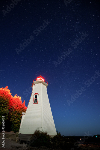 lighthouse in the night with a sky