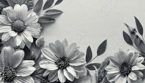 monochrome floral frame floral background with abstract gray flowers floral border of neutral color pallete