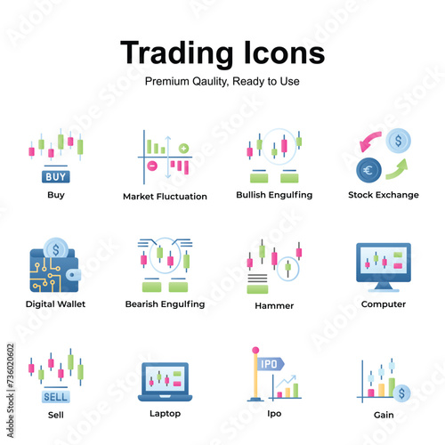 Premium quality pack of trading icons, ready to use and download