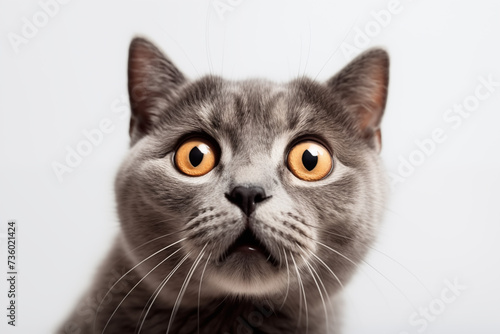 Funny cat posing for photo on white background