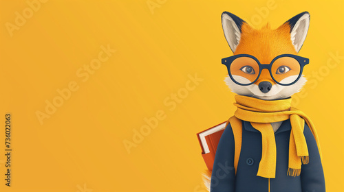Fox Wearing Glasses and Scarf with copy space