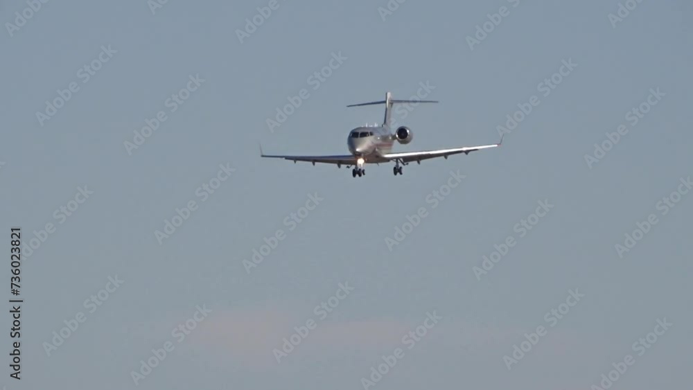 Business jet flying approach for landing at international airport Business jet flying approach for landing at international airport